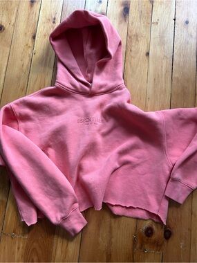 Essentials coral pink hoodie sweatshirt hemmed cropped xxs